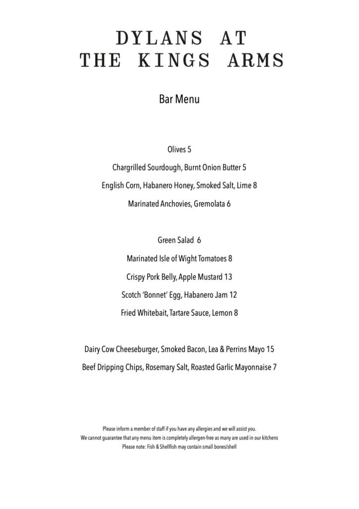 Aug 2025 Bar Menu